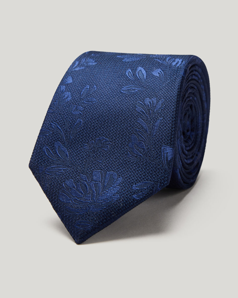 Silk Jacquard Floral Tie, Navy, hi-res